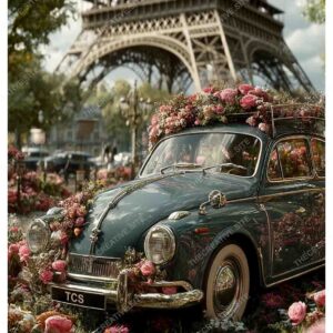 Floral Vintage Car in Greenland Paris with Eiffel Tower View