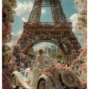 Floral Vintage Car in Greenland Paris with Eiffel Tower View