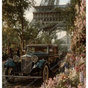 Floral Vintage Car in Greenland Paris with Eiffel Tower View