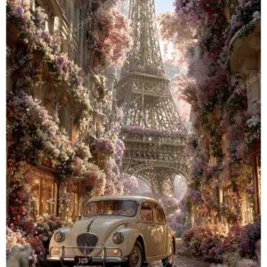 Floral Vintage Car in Greenland Paris with Eiffel Tower View