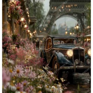 Floral Vintage Car in Greenland Paris with Eiffel Tower View