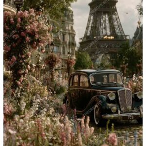 Floral Vintage Car in Greenland Paris with Eiffel Tower View