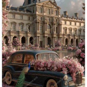 Floral Vintage Car in Greenland Paris with Louvre Museum View