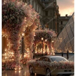 Floral Vintage Car in Greenland Paris with Eiffel Tower View
