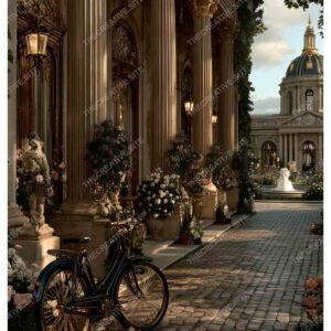 Floral Bicycle in Greenland Paris with Louvre Museum View