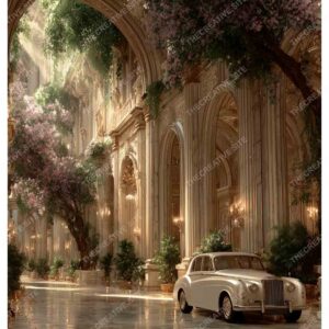 Luxury Vintage Car in Greenland Paris with Louvre Museum View