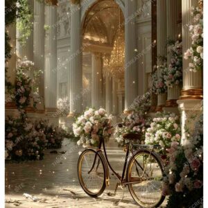 Floral Bicycle in Greenland Paris with Louvre Museum View