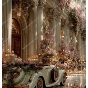 Floral Vintage Car in Greenland Paris with Louvre Museum View