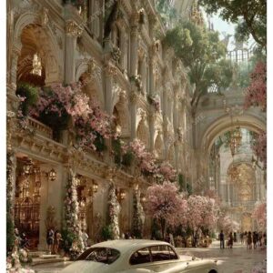 Floral Vintage Car in Greenland Paris with Louvre Museum View