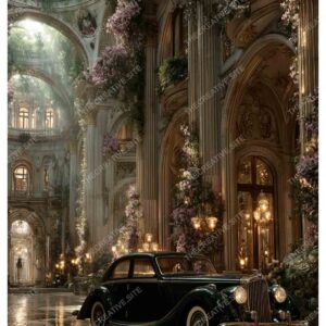 Vintage Car in Greenland Paris with Louvre Museum View