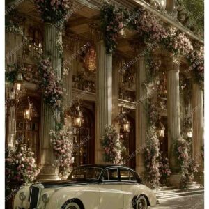 Vintage Car in Greenland Paris with Louvre Museum View
