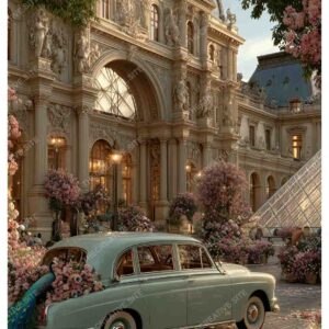 Vintage Car in Greenland Paris with Louvre Museum View
