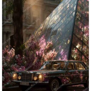 Vintage Car in Greenland Paris with Louvre Museum View