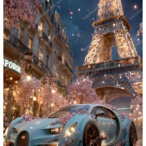 Luxury Supercar in Greenland Paris with Eiffel Tower Lights