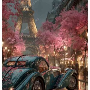 Vintage Car in Greenland Paris with Louvre Museum View