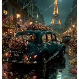 Vintage Car in Greenland Paris with Eiffel Tower View