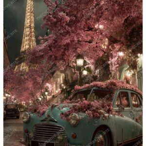 Floral Vintage Car in Greenland Paris with Louvre Museum View